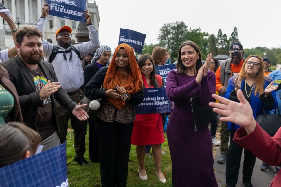 U.S. Rep. Alexandria Ocasio-Cortez (D-N.Y.) greets supporters at the Homes Act introduction on September 18, 2024 in Washington, D.C. (Photo by Tasos Katopodis/Getty Images)